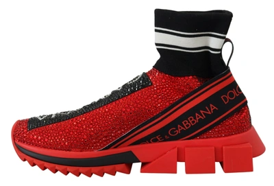 Shop Dolce & Gabbana Red Bling Sorrento Sneakers Socks Women's Shoes