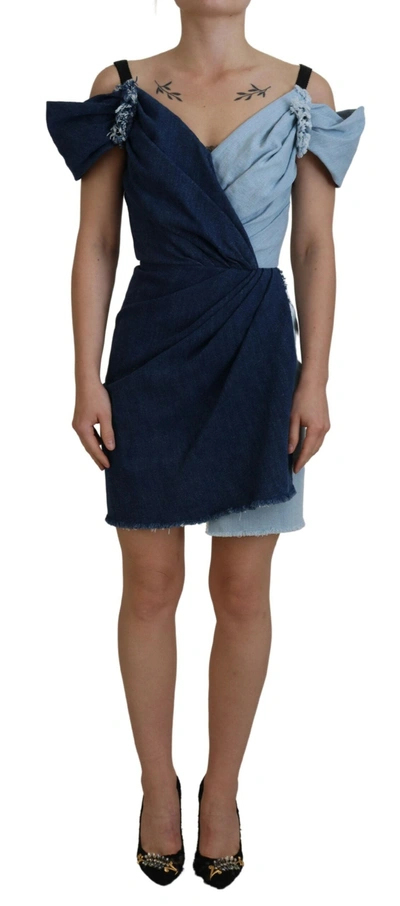 Shop Dolce & Gabbana Two Tone Blue Patchwork Denim Mini Women's Dress