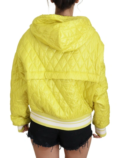 Shop Dolce & Gabbana Yellow Nylon Quilted Hooded Pullover Women's Jacket