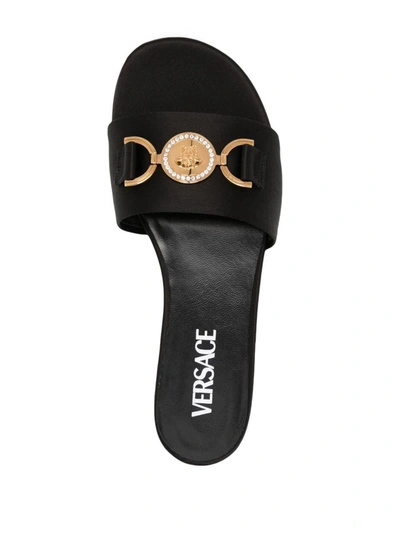 Shop Versace Medusa Biggie Flat Sandals In Black