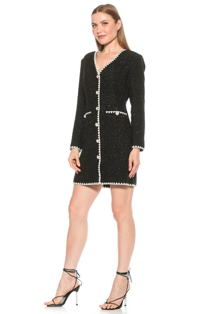 Shop Alexia Admor Zayla Long Sleeve Button Front Tweed Dress In Black/ White
