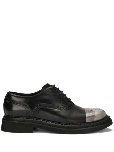 Shop Dolce & Gabbana Francesina Contrast-toecap Rubber Derby Shoes In 80999 - Nero