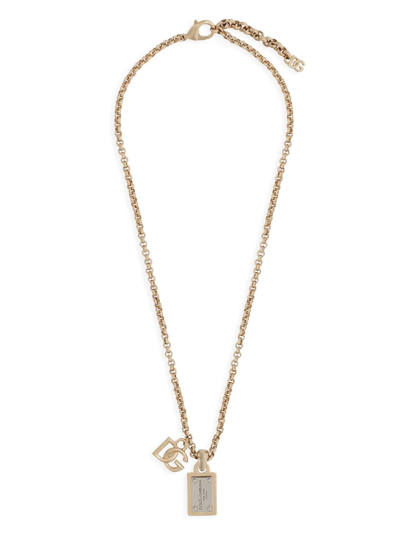 Shop Dolce & Gabbana Logo-lettering Chain-link Detailing Necklace In Gold
