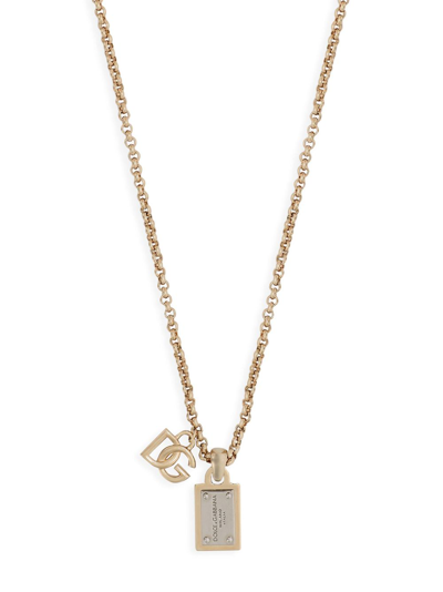 Shop Dolce & Gabbana Logo-lettering Chain-link Detailing Necklace In Gold