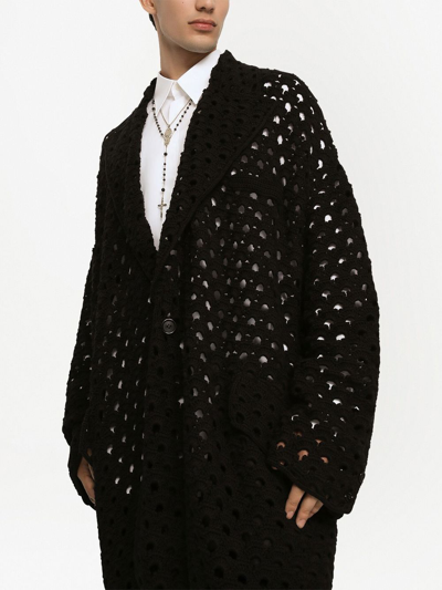 Shop Dolce & Gabbana Open-knit Cotton Cardigan In Black
