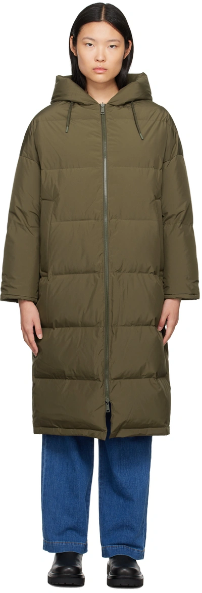 Shop Yves Salomon Khaki Hooded Reversible Down Coat In A2108 Liane