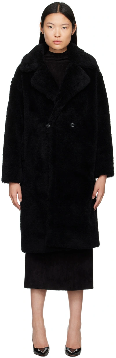 Shop Yves Salomon Black Double-breasted Coat In C99 Noir
