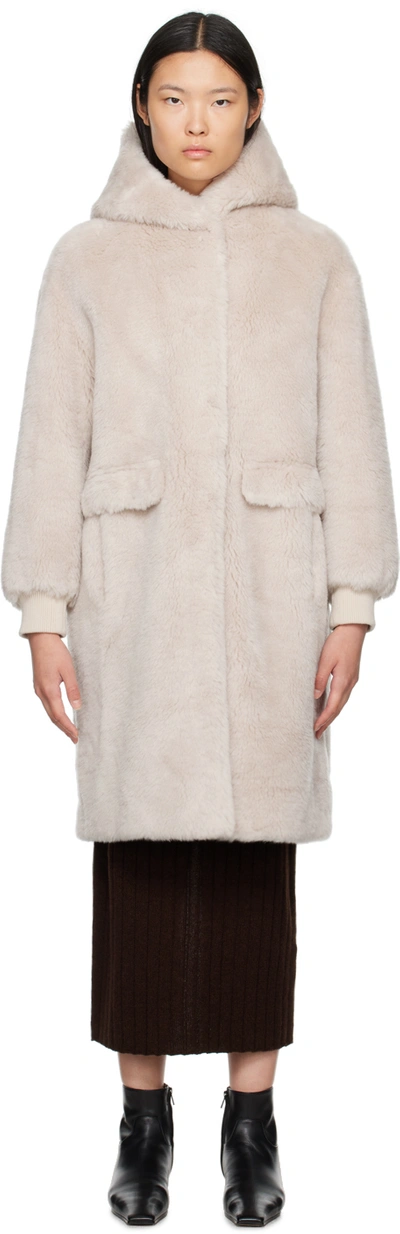 Shop Yves Salomon Off-white Hooded Coat In A2123 Creme