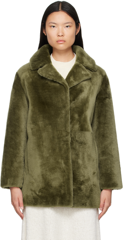 Shop Yves Salomon Green Notched Lapel Coat In A8153 Cypres