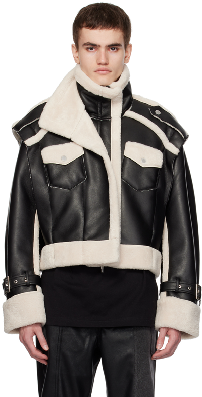 Shop Feng Chen Wang Black Paneled Faux-leather Jacket
