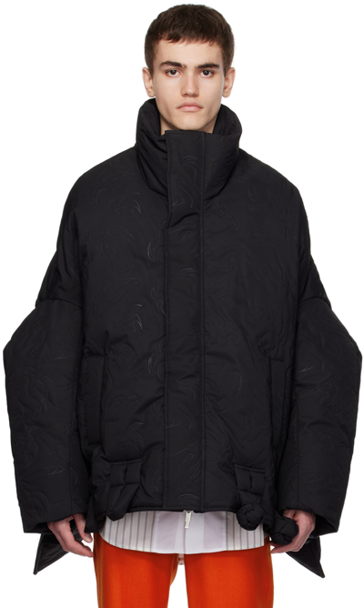 Feng Chen Wang Black Embossed Down Jacket In Black