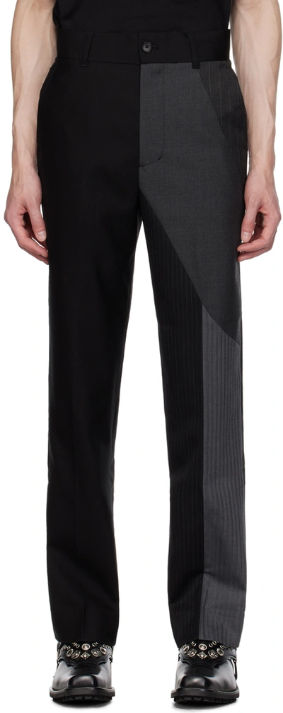 Shop Feng Chen Wang Black Paneled Trousers In Black/grey