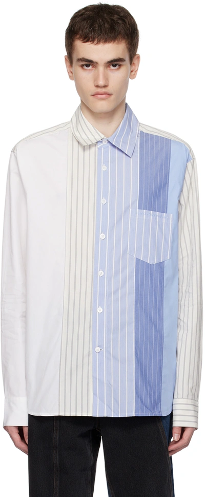 Shop Feng Chen Wang Blue & White Paneled Shirt