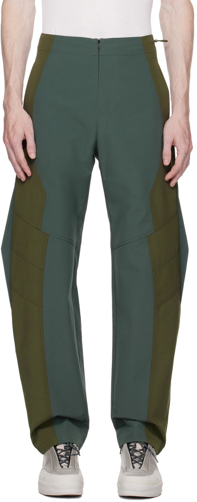 Shop Uncertain Factor Khaki Guard Trousers In Aqua & Cement