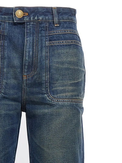 Shop Balmain Flared Denim Jeans Blue