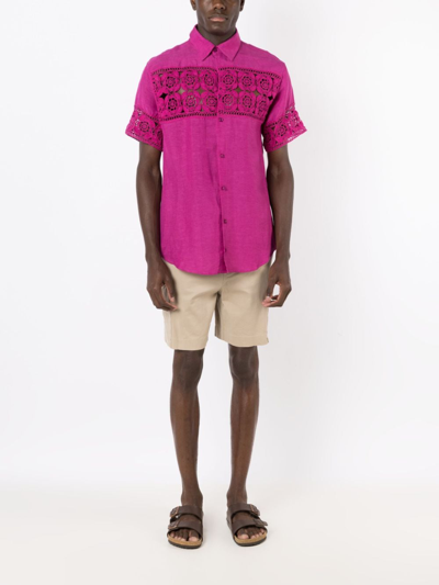 Shop Amir Slama Crochet-panel Short-sleeved Shirt In Pink