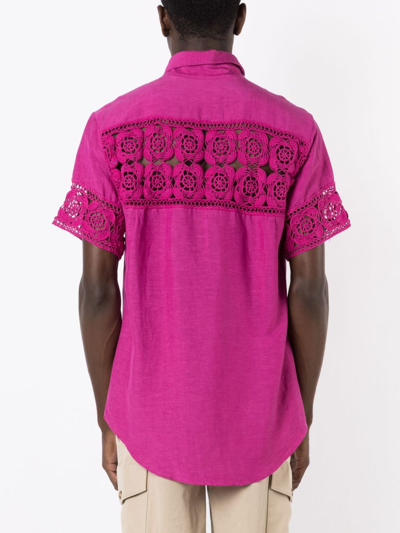 Shop Amir Slama Crochet-panel Short-sleeved Shirt In Pink