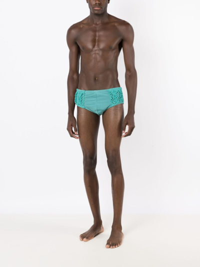 Shop Amir Slama Crochet-knit Swimming Trunks In Blue