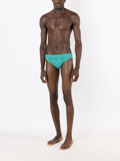 Shop Amir Slama Crochet-knit Swimming Trunks In Blue