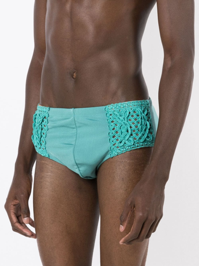 Shop Amir Slama Crochet-knit Swimming Trunks In Blue