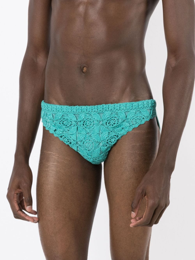 Shop Amir Slama Crochet-knit Swimming Trunks In Blue