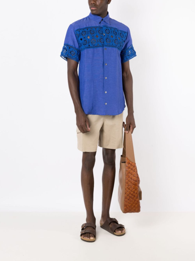 Shop Amir Slama Crochet-panel Short-sleeved Shirt In Blue