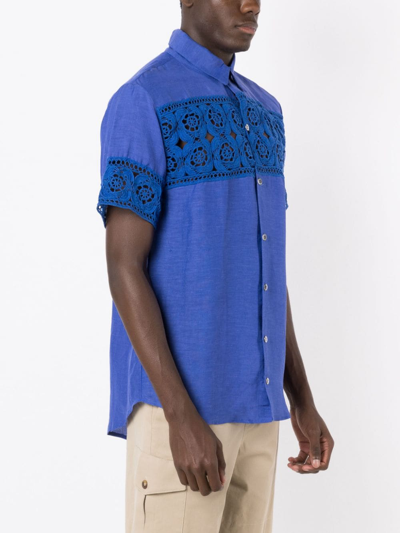 Shop Amir Slama Crochet-panel Short-sleeved Shirt In Blue