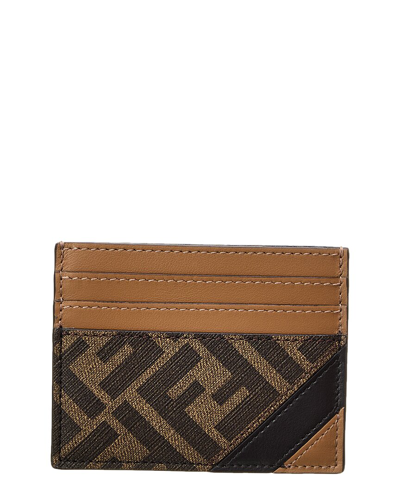 Shop Fendi Ff Leather Card Holder In Brown