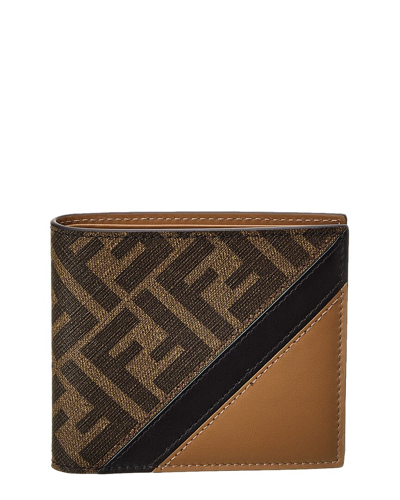 Shop Fendi Ff Leather Bifold Wallet In Brown