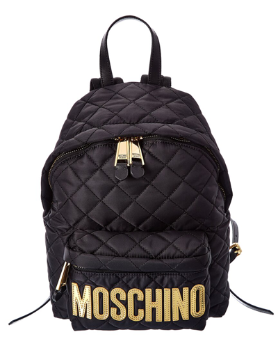 Shop Moschino Logo Quilted Nylon Backpack In Black