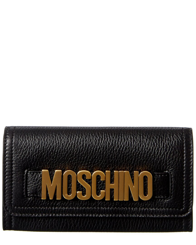 Shop Moschino Logo Plaque Leather Continental Wallet In Black
