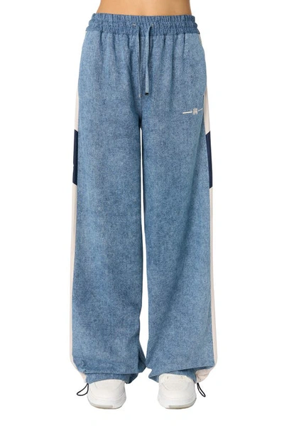 Shop Amiri Cotton Chambray Track Pants In Blue-chambray