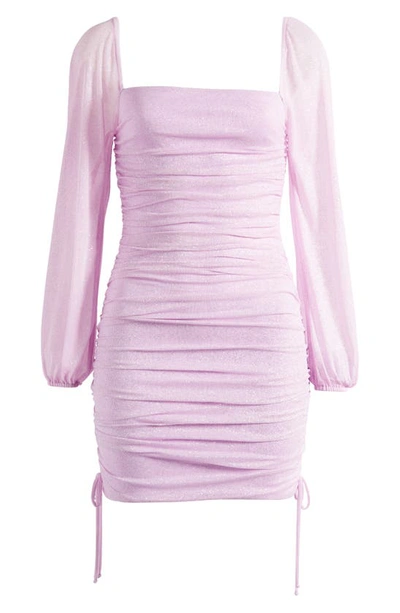 Shop Jump Apparel Ruched Glitter Long Sleeve Minidress In Lilac