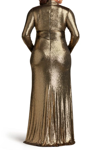 Tadashi Shoji Metallic Long Sleeve Gown In Bronze