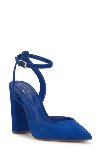 Shop Jessica Simpson Nazela Pointed Toe Ankle Strap Pump In Ultra Blue