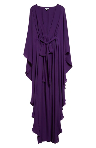 Shop Aliétte Plunge Neck Cape Sleeve Silk Gown In Purple