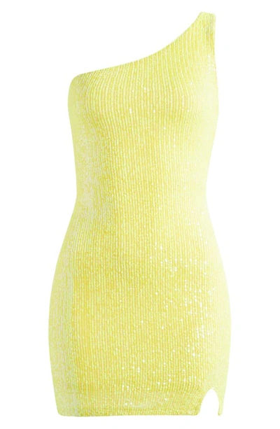 Jump Apparel One-shoulder Sequin Minidress In Yellow