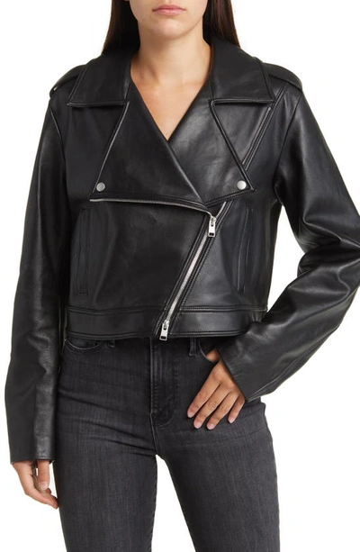 Shop Frame Lambskin Leather Moto Jacket In Noir