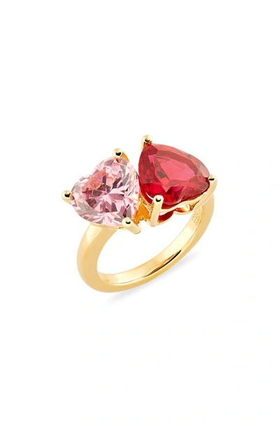 Shop Judith Leiber Cubic Zirconia 2-stone Ring In Gold Pink Red