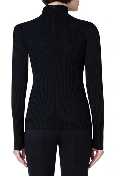 Shop Akris Punto Rib Virgin Merino Wool Sweater In 009 Black