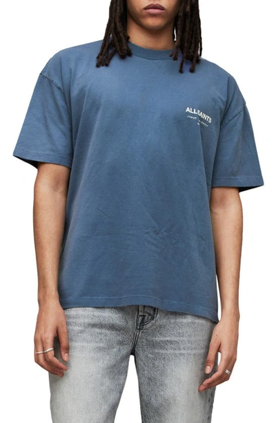 Shop Allsaints Underground Oversize Organic Cotton Graphic T-shirt In Amethyst Blue