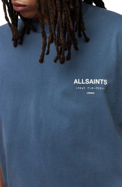 Shop Allsaints Underground Oversize Organic Cotton Graphic T-shirt In Amethyst Blue