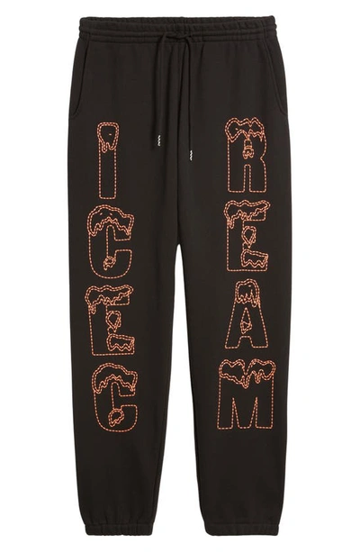 Shop Icecream Snow Tops Embroidered Joggers In Black