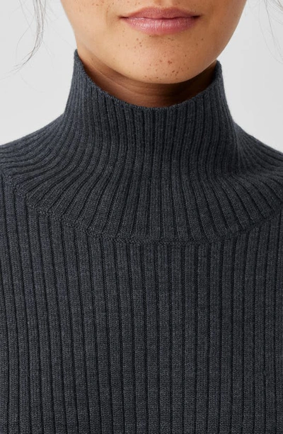 Eileen Fisher Ribbed Turtleneck Wool Tank In Charcoal