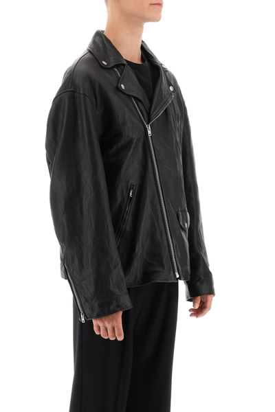Shop Acne Studios Oversized Leather Biker Jacket Men In Black