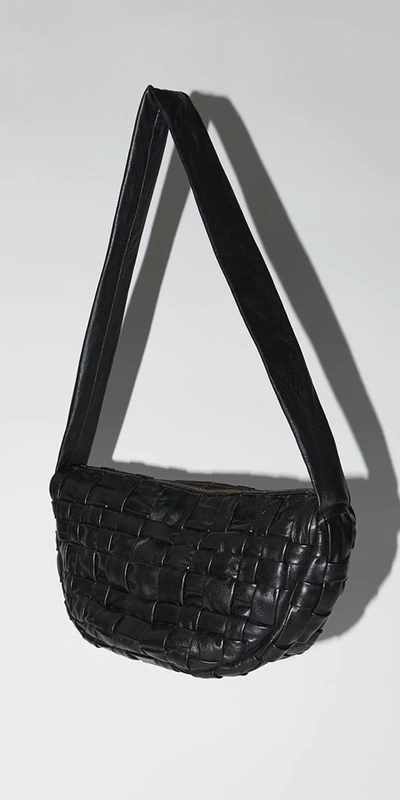 Shop St Agni Woven Crescent Bag Black Leather