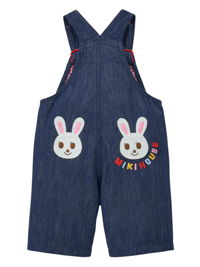 Shop Miki House Rabbit-embroidered Cotton Overalls In Blue