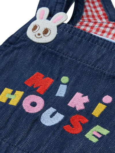 Shop Miki House Rabbit-embroidered Cotton Overalls In Blue