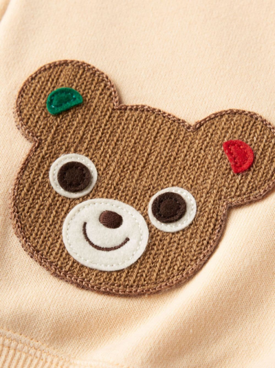 Shop Miki House Bear-embroidered Cotton Hooded Jacket In Neutrals