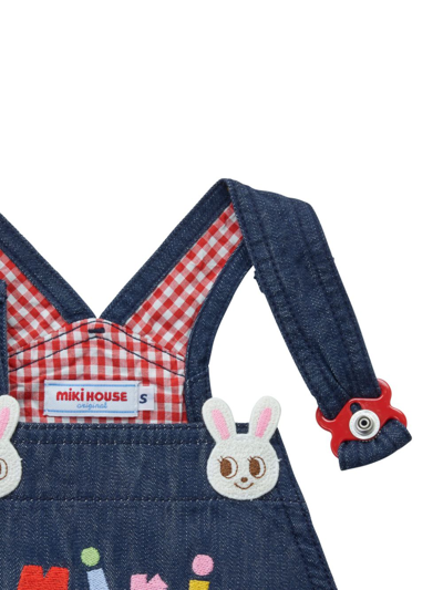 Shop Miki House Rabbit-embroidered Cotton Overalls In Blue